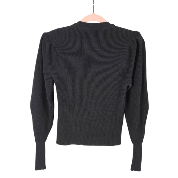 Zara Baloon Puff Sleeve Ribbed Crewneck Jet Black Sweater - Picture 4 of 13